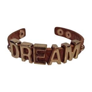 BCBGeneration DREAM Brown Leather Cuff Bracelet Gold Tone Y2K